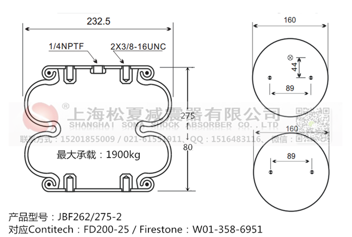JBF262/275-2橡膠<a href='http://www.kangkangbao.com/' target='_blank'><u>空氣彈簧</u></a>